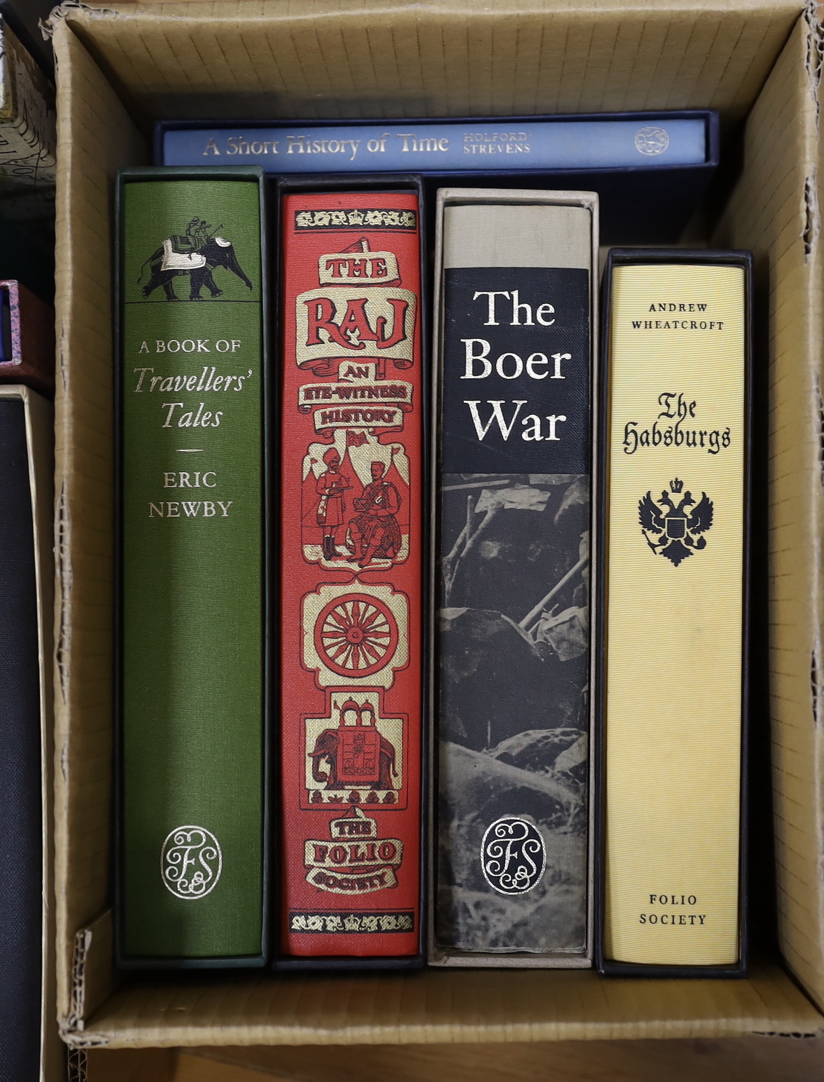 Folio Society - A Miscellany, mostly history and travel, includes Hudson's The Raj (1999), Pakenham's The Boer War (1999), Hobhouse's Seeds of Change (2007); and 15 others, all with slip cases (18)